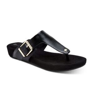 NEW * GIANI BERNINI Black Platform Rivver Wedge Slip On Thong Sandals 6.5